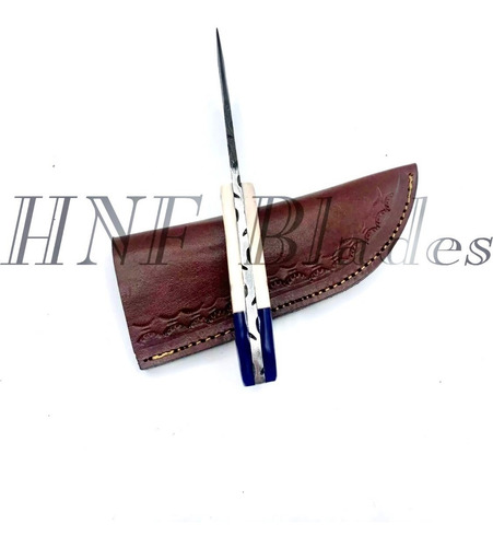Imagen 4 de 5 de Cuchillo De Acero Damasco Americano Con Funda De Cuero