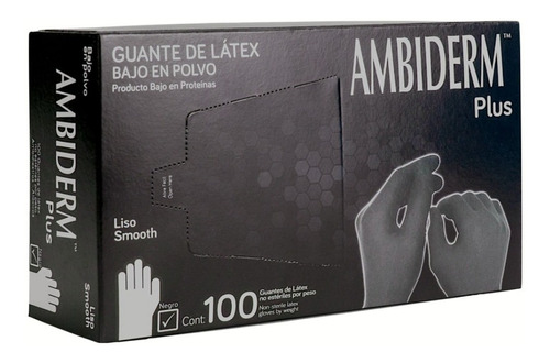Guantes descartables Ambiderm Plus color negro talle S de látex con polvo x 100 unidades