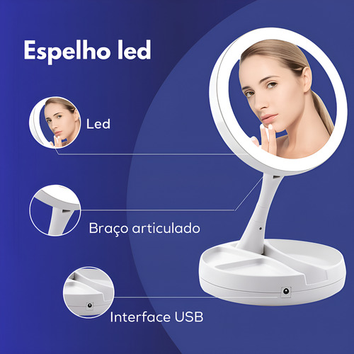 Espelho De Mesa Maquiagem C/ Luz Led Rotação 360° Camarim