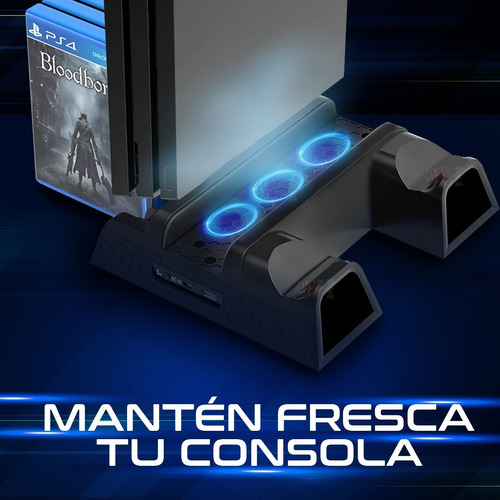 Imagen 2 de 6 de Base Enfriadora Ps4 Pro Slim Carga Controles Usb Dock Discos