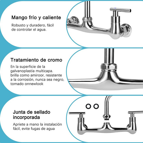 Grifo Para Fregadero Cocina Montaje En Pared Con Caño 12'' Plateado Brillante