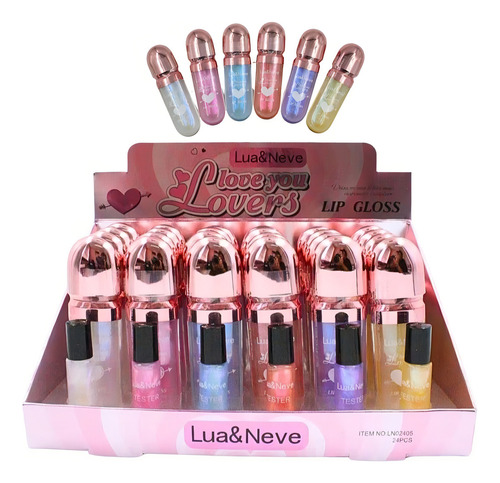 Lip Gloss Love You Lovers Lua & Neve Box C/ 24 Pç E Provador Acabamento Brilhante Cor Incolor