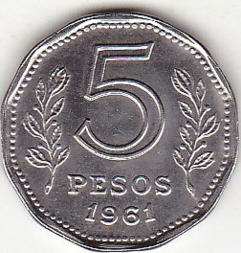 Argentina 5 Pesos 1961 - Fragata Sarmiento - Casi S Circular