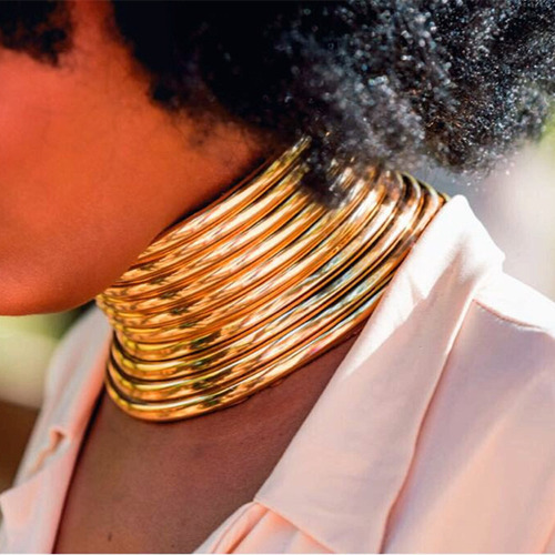 Collar Africano De Plata Con Cuello Exagerado Para Mujer