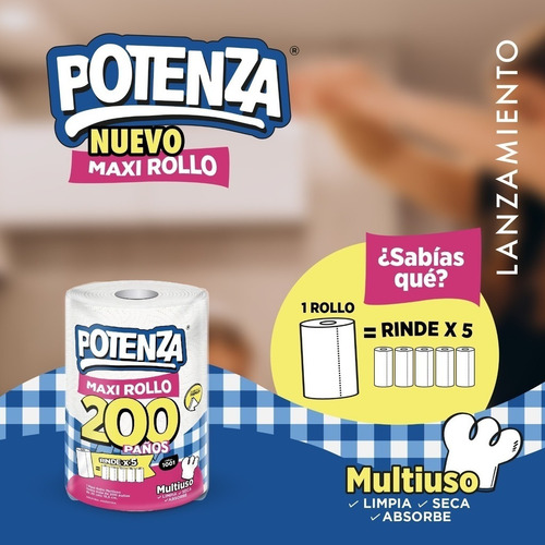 Rollo De Cocina Potenza - Maxirollo 200 Paños X 3unidades