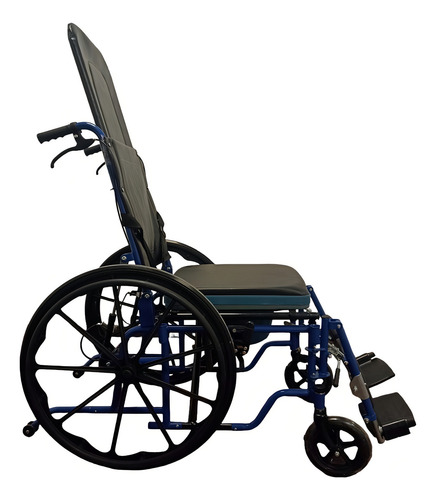 Silla De Ruedas Reclinable Con Comodo Y Elevapiernas De Lujo Color Azul