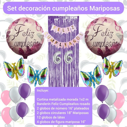 Combo Decoración Cumpleaños Globos Figuras Mariposas 