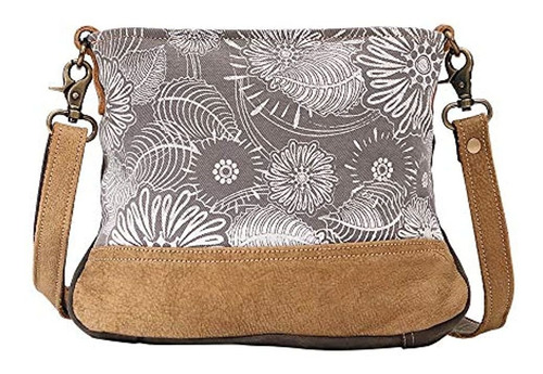 Bolso De Hombro De Lona Gris Y Cuero, Marca Myra Bang