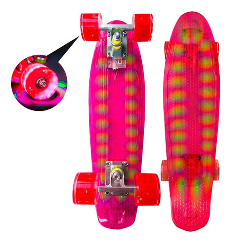 Skate Penny Patineta Rojo Luces Rgb Ruedas Led Niñ@s