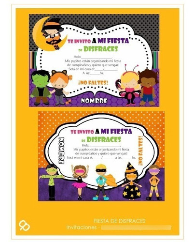 Kit Imprimible Fiesta Disfraces Infantil 2 Invitaciones