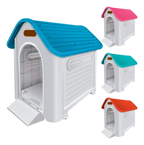 Casinha Casa Cachorro Base Branca Plástico Extra Grande N8 Cor Branca/azul