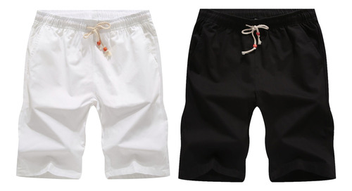 2 Pcs Short De Playa De Algodón Y Lino Para Hombre