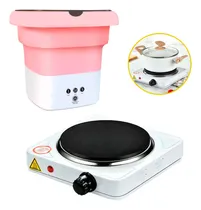 Comprar Mini Lavadora Portátil Lava Seca + Cocina Eléctrica 1000w Color Rosa