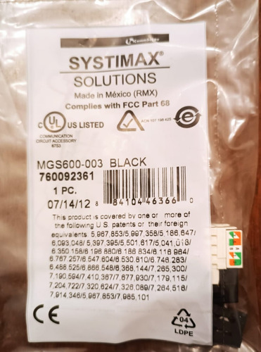 Jack Coupler Systimax Cat 6a Negro