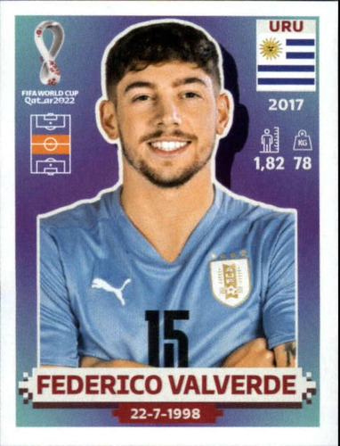 2022 Panini World Cup Qatar Cromo Uru15 Federico Valverde Gr