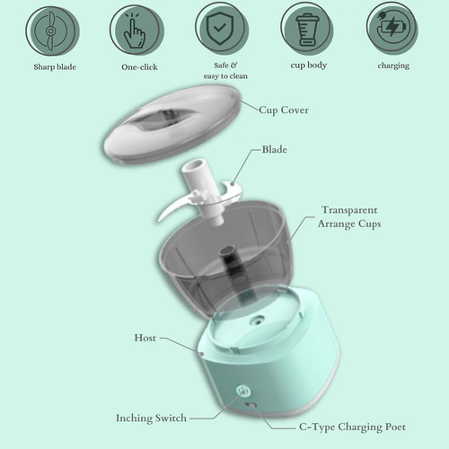 Mini Procesadora Eléctrica Portátil Tritura Alimentos Usb