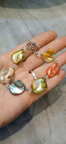 Pulsera De Nacar Varios Colores Y Cristal De Roca C/broche Naranja 6 Cm 20 Cm (Usado)