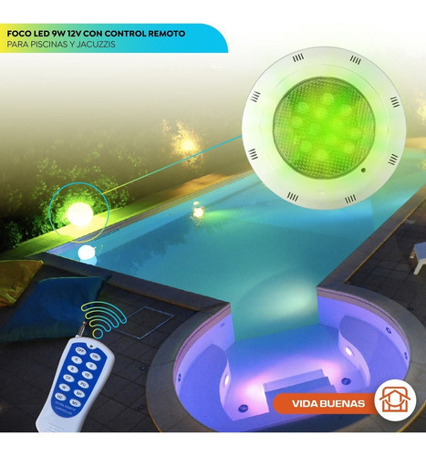 Foco Piscina 9w Mando A Distancia Lámpara Led Subacuática