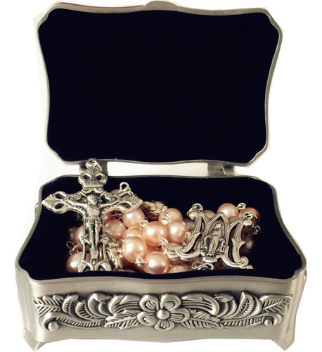 Elegantmedical Caja De Collar Con Cruz De Rosario Católico H
