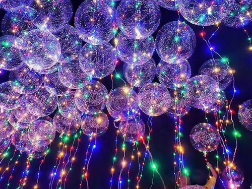 Globo 45cm Transparente Burbuja + Luces Led 3mts Multicolor