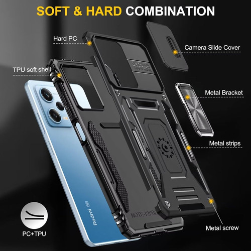 Funda Uso Rudo Cámara Para Poco M6 Pro 5g Carcasa+mica Negro Xiaomi Poco M6 Pro 5g/redmi 12 4g/5g