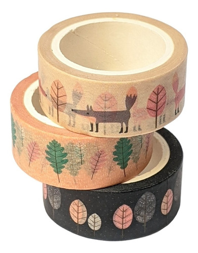 Washi Tape Papel Deco Hojas - 3 Cintas De 15mm X 5 Metros