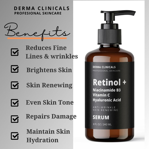 Derma Clinicals Retinol+ Suero Para El Rostro, Colageno,b3 Momento De Aplicación Noche Tipo De Piel Todo Tipo De Piel