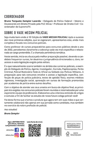 VADE MECUM POLICIAL - LEGISLAÇÃO SELECIONADA PARA CARREIRAS POLICIAIS - 10ª ED - 2021, de Fernandes, Bernardo Gonçalves. Editorial Editora Foco Jurídico Ltda, capa dura em português, 2021