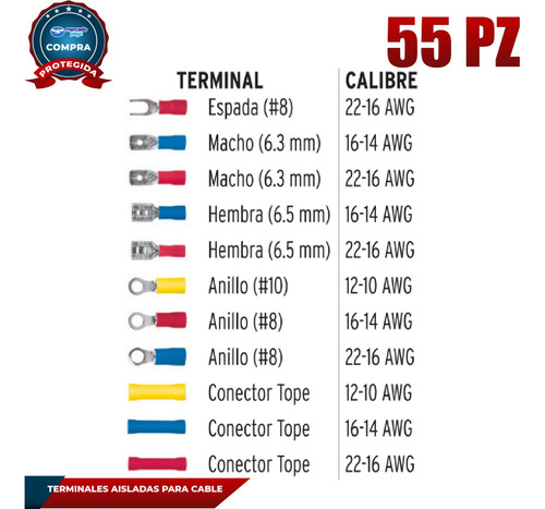 Juego De 55 Terminales Aisladas Para Cable, Volteck 48142