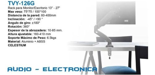 Soporte Rack Para Monitor/tv 13 A 27 PuLG Brazo Ergonómico