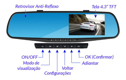Imagem 5 de 6 de Retrovisor Com Camera De Re E Frontal Dvr Rs-510br Roadstar