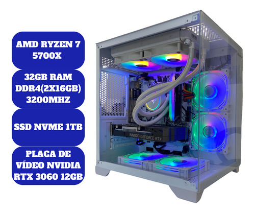 Pc Gamer Branco R7 5700x 1tb 32gb Water Cooler Rtx 3060 12gb