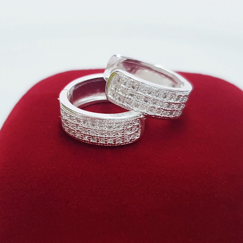 Imagem 6 de 6 de Brinco Argola Feminino Cravejado Zirconia Prata Maciça 925