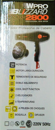Secador De Pelo Wpro Blizzard 2800 Profesional Con Difusor