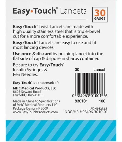 Easytouch Twist Lancets - 30 G, (100 Por Caja)