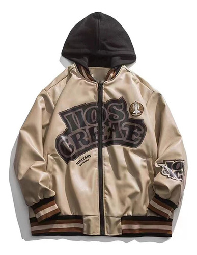 Chaqueta Bomber De Cuero Pu Para Hombre Y2k Hip-hop Streetwe