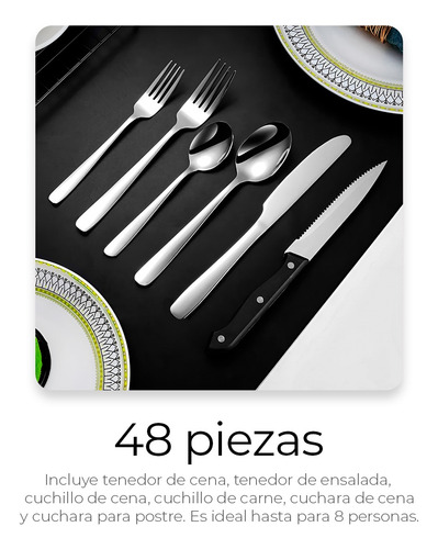 Juego De Cubiertos Modernos 48 Pz Acero Inoxidable Duraderos Plateado