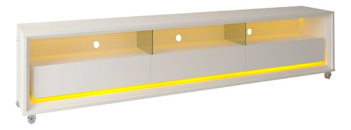 Rack Para Tv Até 75 Requinte 212 Led Rodízios Branco Gelius