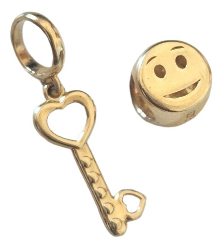 Berloque Separador Pingente Chave E Emoji Ouro 18k Amarelo
