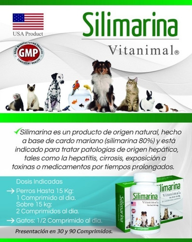 Imagen 3 de 3 de Silimarina Vitanimal 30 Comprimidos Suplemento Perro Y Gato