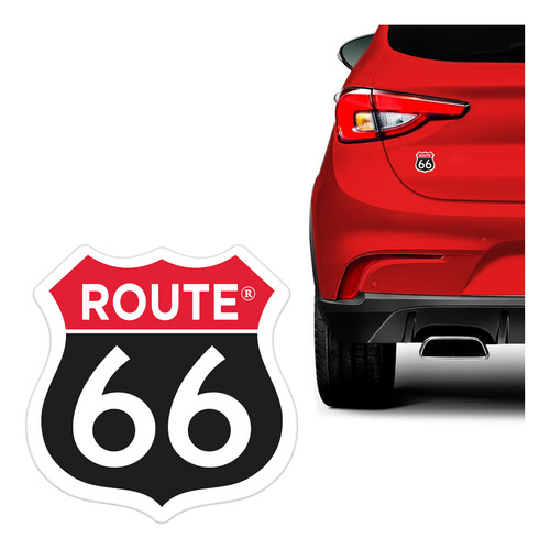 Adesivo Resinado Route 66 Preto/vermelho Emblema Universal