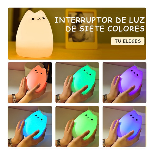 Imagen 2 de 7 de 7 Colores Lampara Luz Noche Led De Gato Para Bebes Y Niños