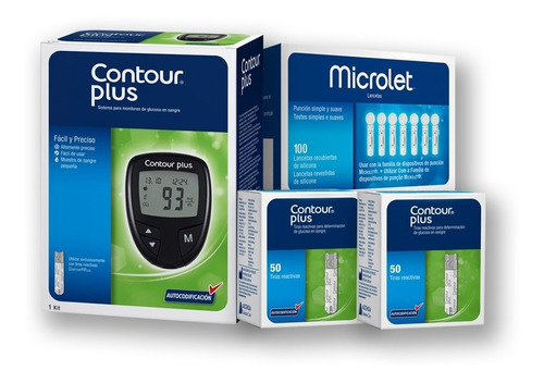 Glucómetro Contour Plus Con 100 Tiras Y 100 Lancetas