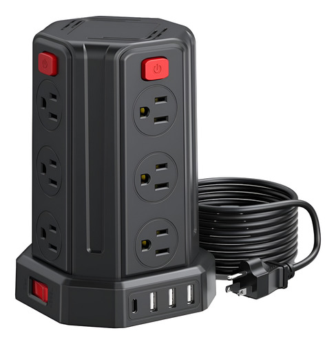 Multicontacto Torre Negro Para Mesa De Uso Rudo Casa Oficina