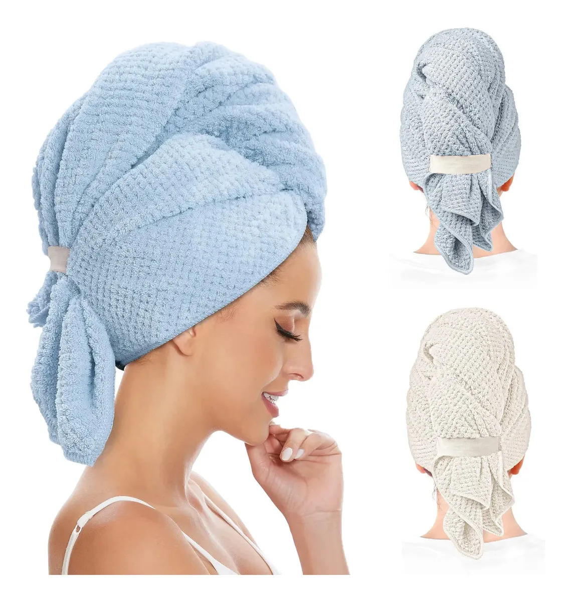 Pack de 2 Toallas Turbante de Microfibra Vmimv para Cabello, con Botón y de Secado Rápido, 105 x 60 cm