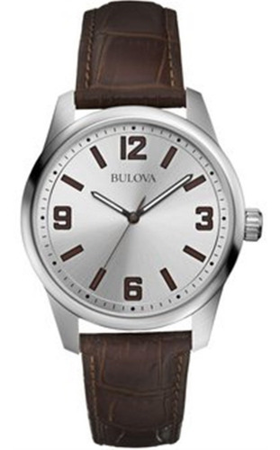 Bulova 96a153 Dial Prateado Couro Genuíno 12x S/ Juros