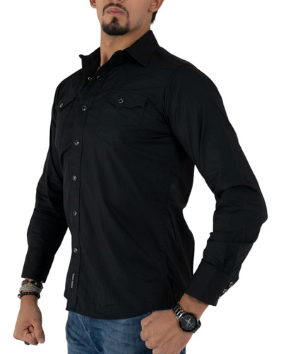 Camisa Negra Negro Manga Larga Vaquera Rodeo Carte Hombre