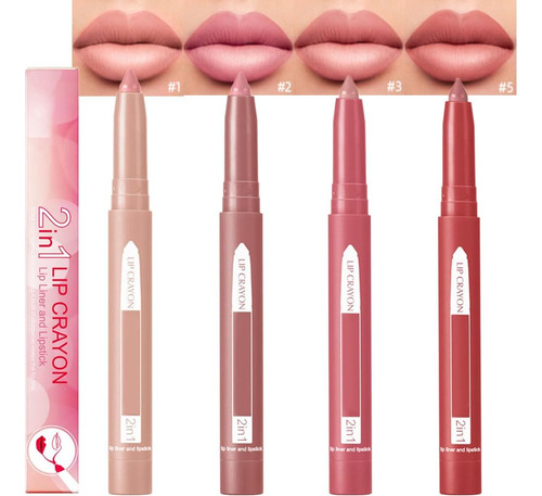 Juego De 4 Lápices Labiales Mate Y Delineador De Labios, De 