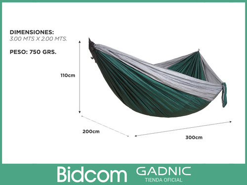 Imagen 6 de 8 de Hamaca Paraguaya 2plazas Gadnic 300x200cm Camping + Bolso