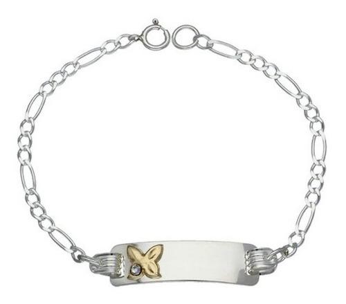 Pulsera Piocha Mariposa Oro-circón Niña 15 Cm Plata Ley 925